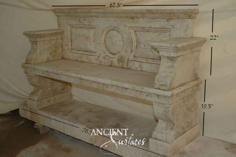 Architectural Reclaimed Limestone Bench with Paneled Back by Ancient Surfaces